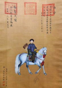 In the Qing Dynasty, Lang shining was ordered to draw a true picture of the prince on silk: H:61.5cm,W:42.7cm,