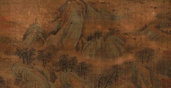 Ancient Chinese unknown silk landscape paintings: H:23.5cm,W:43.5cm,