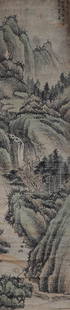 Chinese ink painting, He Weipu, paper based landscape painting: H:92cm,W:23cm