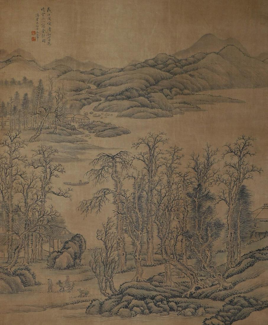 Chinese ink painting Wang Hui's silk painting of mountains and waters: Hï¼š81cm,W:66.5cm