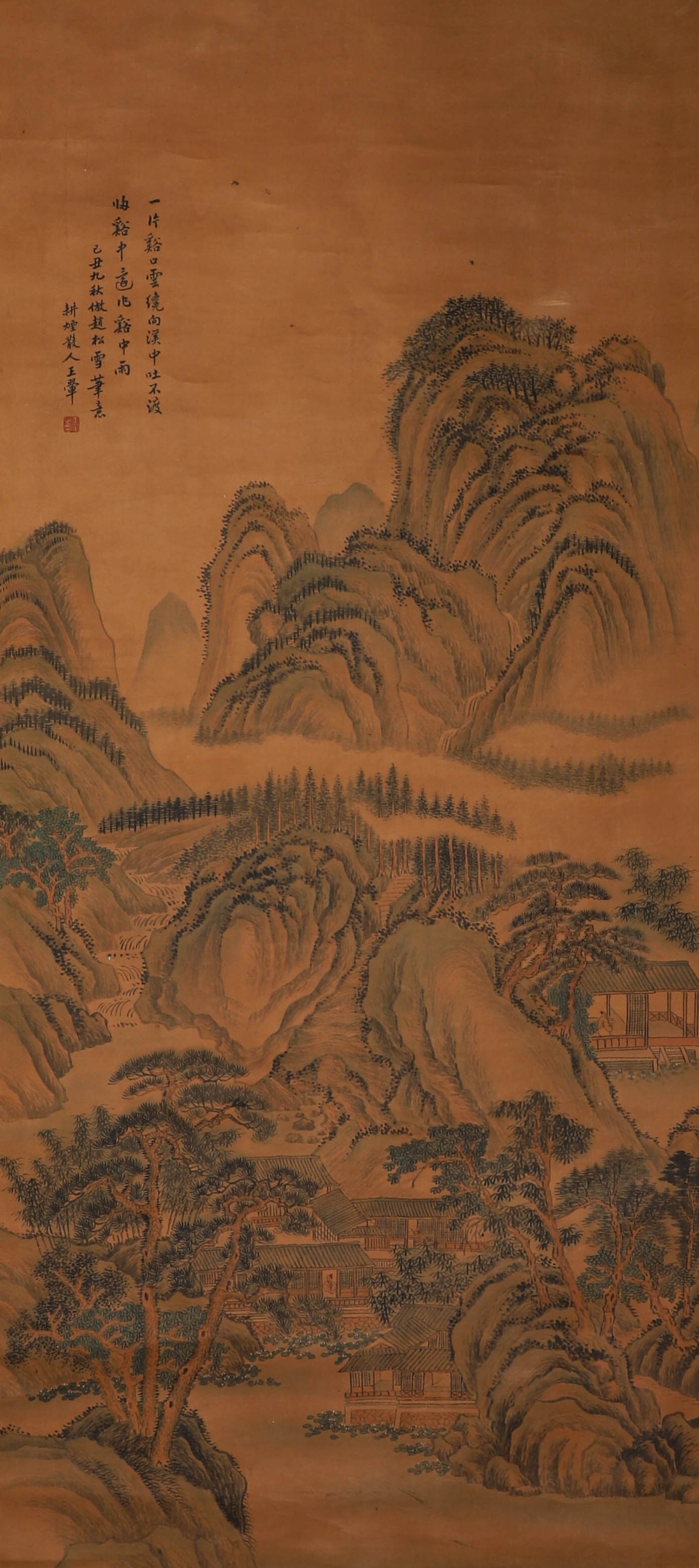 Chinese ink painting Wang Hui's silk version of landscape painting: Hï¼š140cm,W:64cm