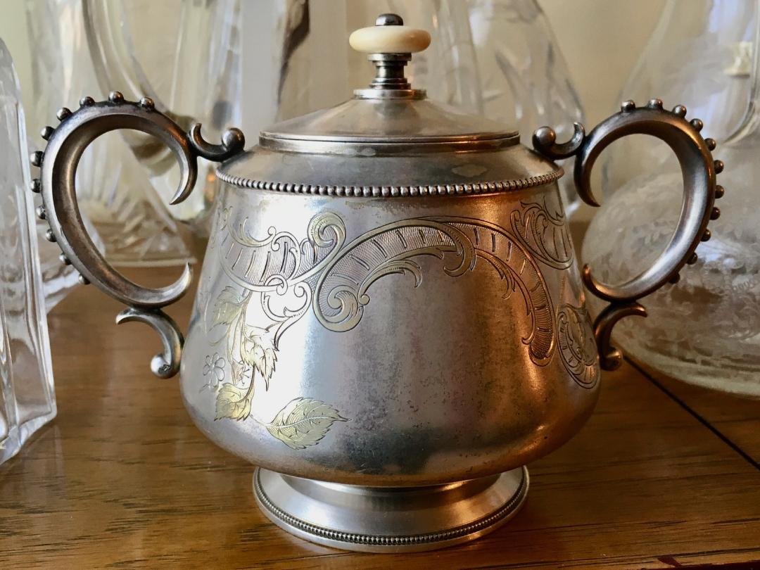 Antique Karl Faberge 84 Sterling Silver Ca 1896 Large Sugar Bowl Gold Wash (1 of 12)