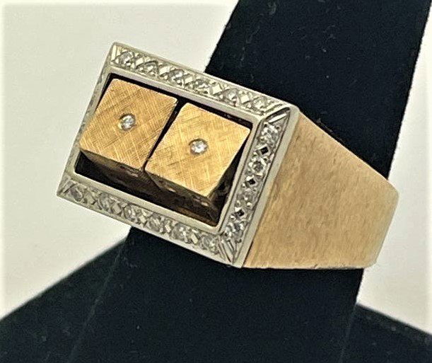 14K Gold men's Ring with rotating Dice w Diamonds 21.7 gram Size 8.5 (1 of 3)