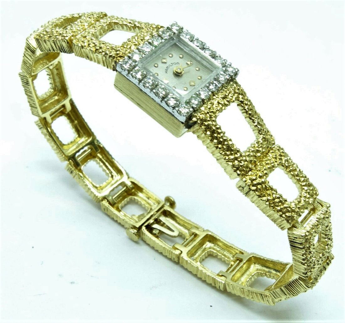 Hamilton 14K Yellow Gold and 20 Diamonds 1.4 Carats Women's Watch Case Size 15mm (1 of 6)