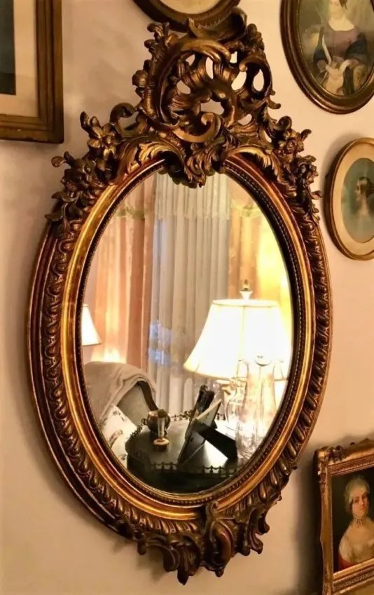 Antique Large Mirror Carved Solid Wood 35H" x 22"W (1 of 9)