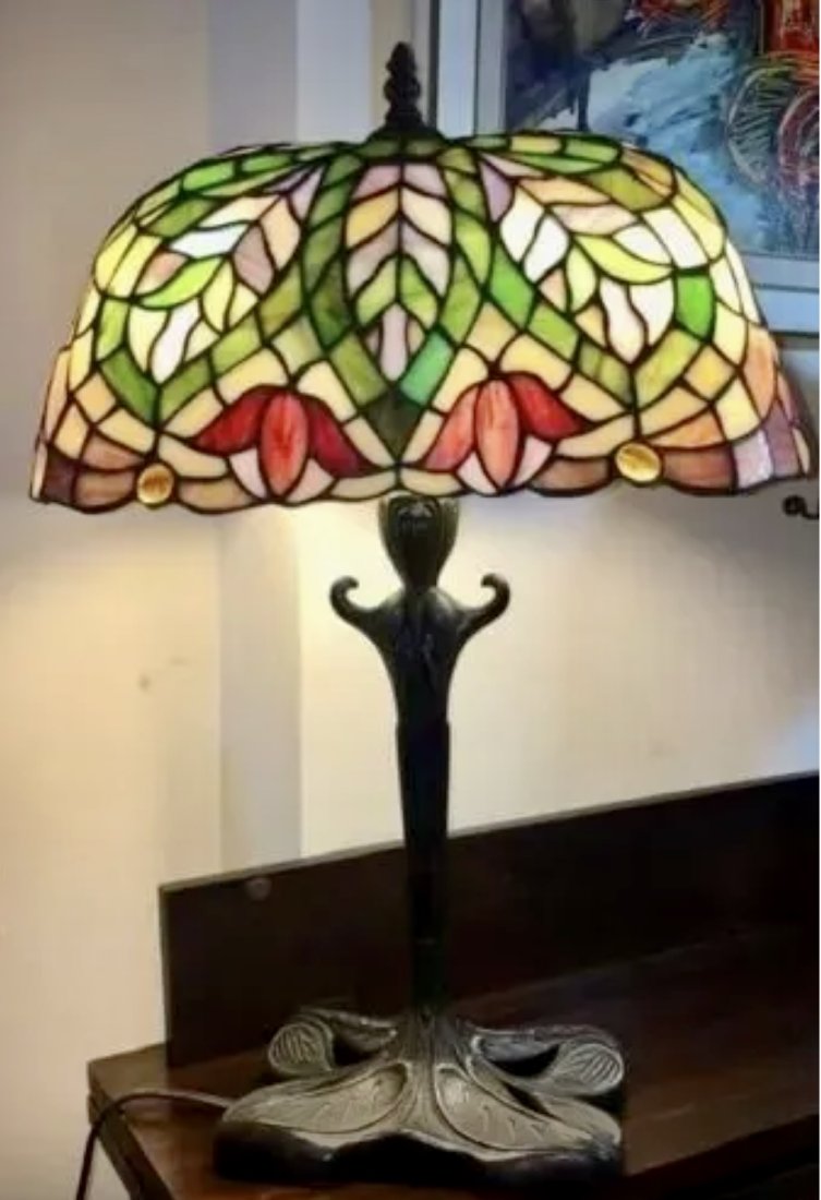 Tiffany Style Table Double Large Lamp Stained Glass Vintage (1 of 10)