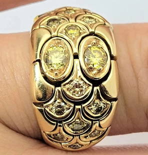 Designer Bulgari MARINA B 18k Cluster Yellow Diamonds Ring Size 7.5: Authentic Bulgari 18k Yellow Gold, Size 7.5, weight it also has 1.00 ct Twt Diamonds
