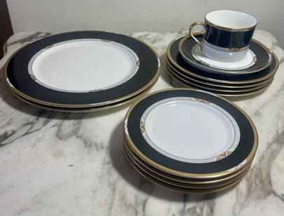 ERTE Art Deco Set 12 pcs Dinner Salad Bread Butter Porcelain plates + Cup & Saucer Designed by Erte: ERTE Art Deco Set 12 pcs Dinner Salad Bread and Butter fine porcelain Plates + Cup & Saucer Designed by Erte.( 2 10.5 in) ,( 4 7.5 in) (4 6.5 in) plates , plus cup and sauser . 12 pieces total .in exc