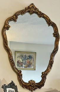 CARVED GILTWOOD Large & heavy WALL MIRROR early 20TH CENTURY 36 x 25.5: CARVED GILTWOOD Large & heavy WALL MIRROR, early 20TH CENTURY. MEASURES 36 IN.TALL X 25.5 IN. WIDE . IN EXCELLENT CONDITION .