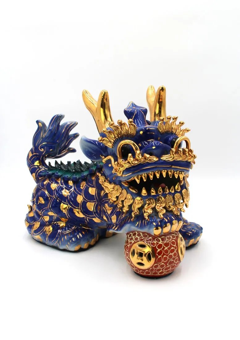 Vintage Chinese Porcelain Blue FOO DOG Statue- 11" tall (1 of 10)