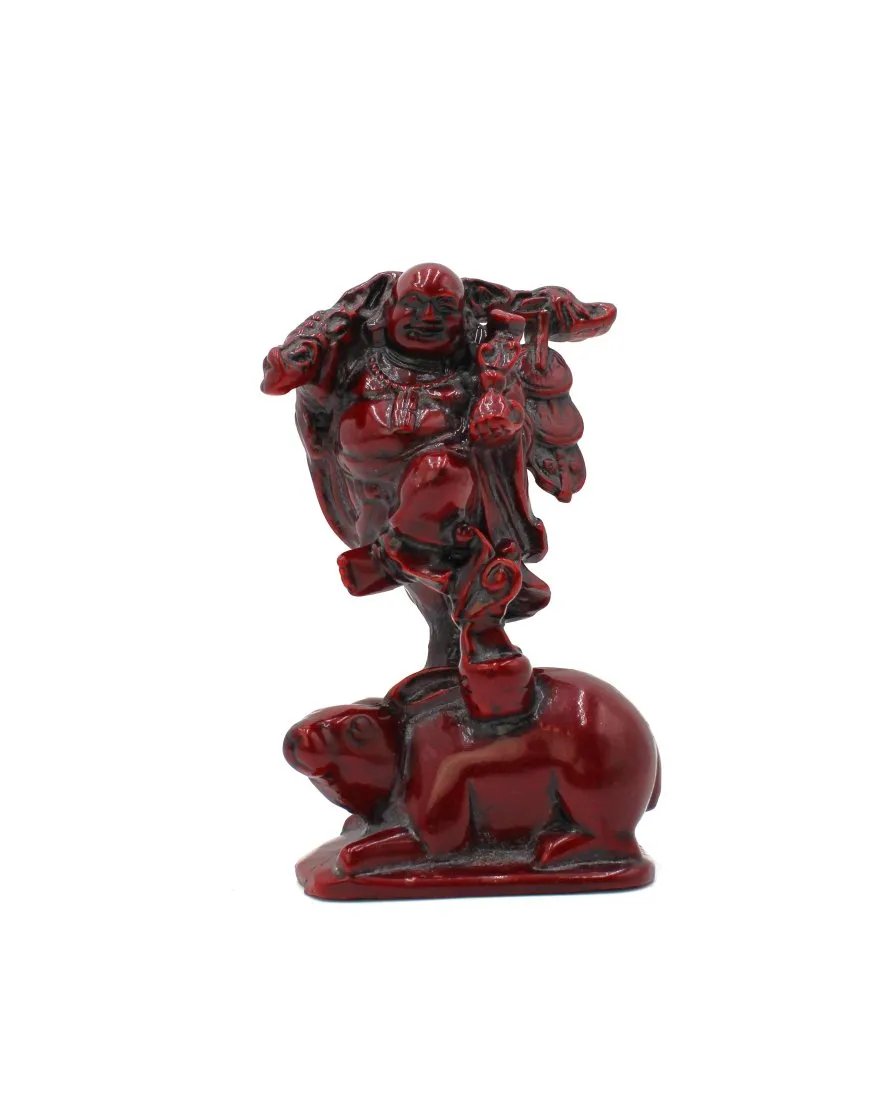 Vintage Japanese Netsuke Figurine Red Resin Happy Buddha (1 of 8)