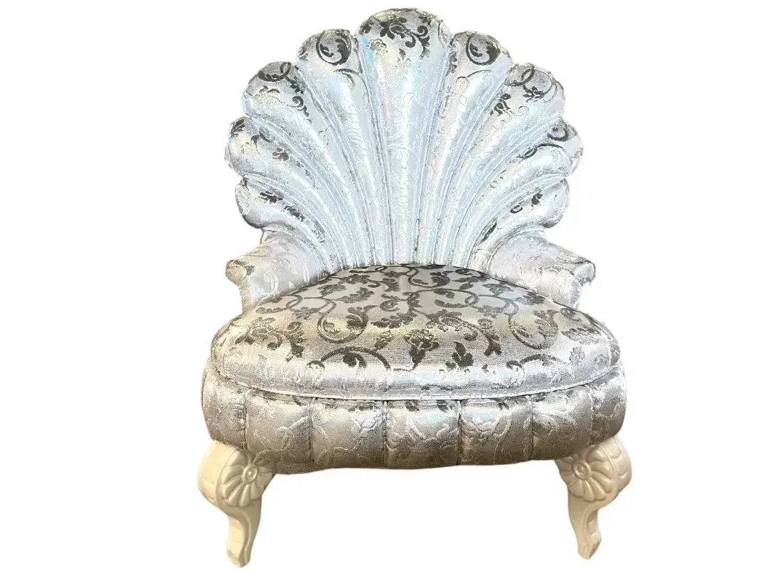 Cornelio Cappellini. Shell Design Armchair. NEW: A chair from the Italian manufacturer Cappellini Cornelio. The frame is made of wood. Upholstery- textiles.Color Silver. Tha backrest made in shell style. Inventory #VEH