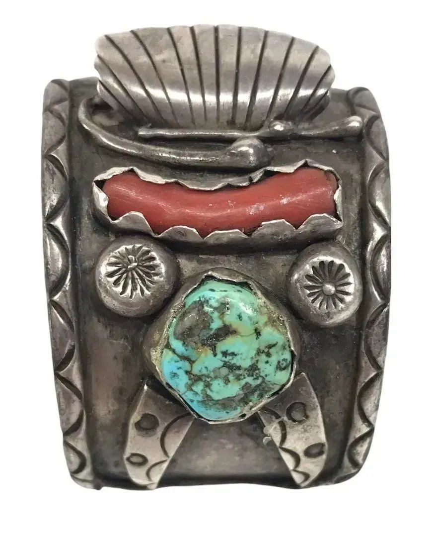 Native American Navajo Turquoise Sterling Silver Watch Bracelet Signed DG (1 of 5)