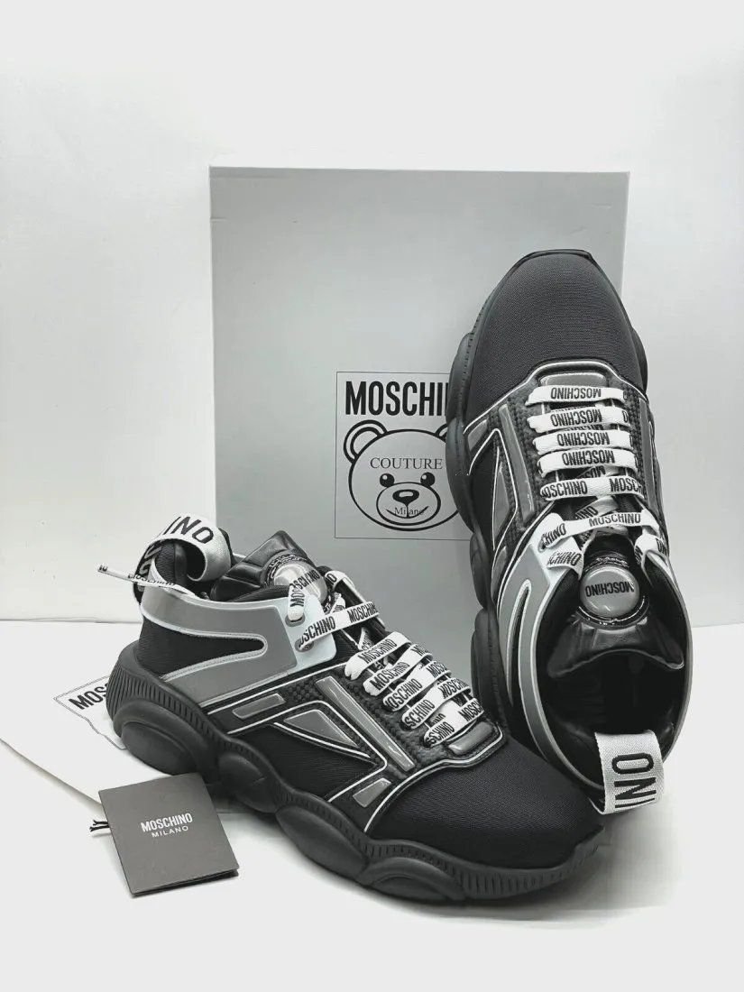 MOSCHINO Metallic Logo Nylon Black Men's Sneakers MB1525G0BGT Size:46/12US (1 of 8)