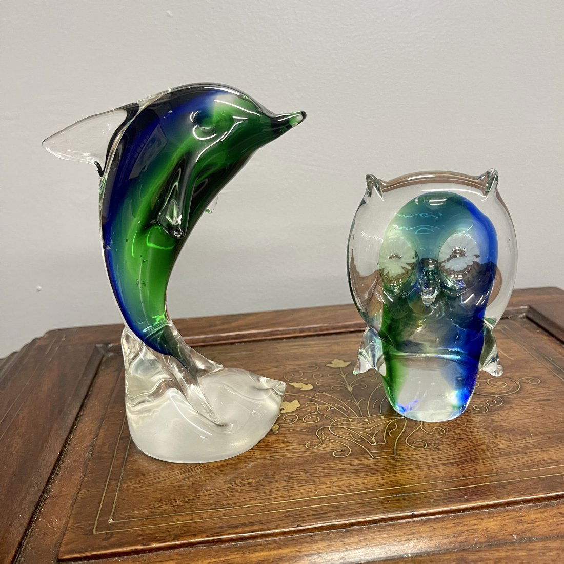 Lot of 2 Murano ART GLASS  ITALY Figurines Dolphin & Owl (1 of 5)