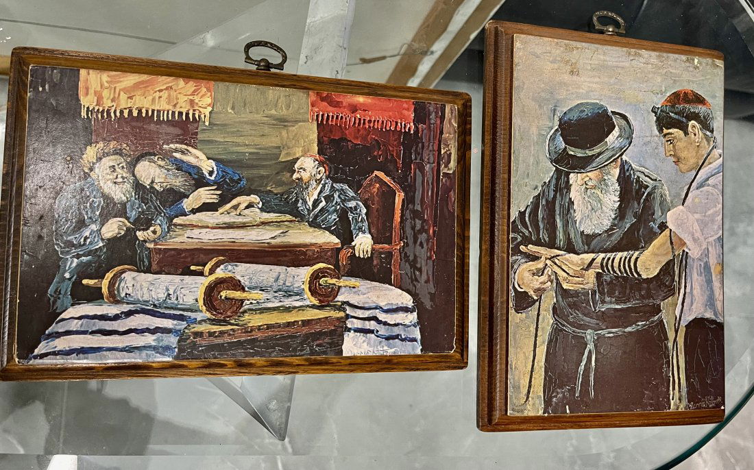 Lot of 2 Judaica prints on Board Signed Morris Katz 1971: Lot of 2 Judaica prints Signed Morris Katz 1971. Measures: 9.5” x 6.5”, and 9” x. 6” inches. In excellent condition.