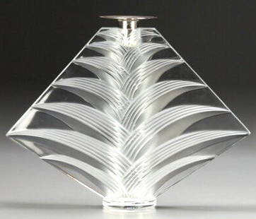Lalique FRANCE "Ravelana" Large Frosted Crystal Candle Holder Paris 20th cent.: Lalique FRANCE "Ravelana" Large Frosted Crystal Candle Holder 20th cent. Lalique "Ravelana" candlestick, France, 20th century Crystal Frosted glass, with metal candle cup.Engraved, "Lalique France", t