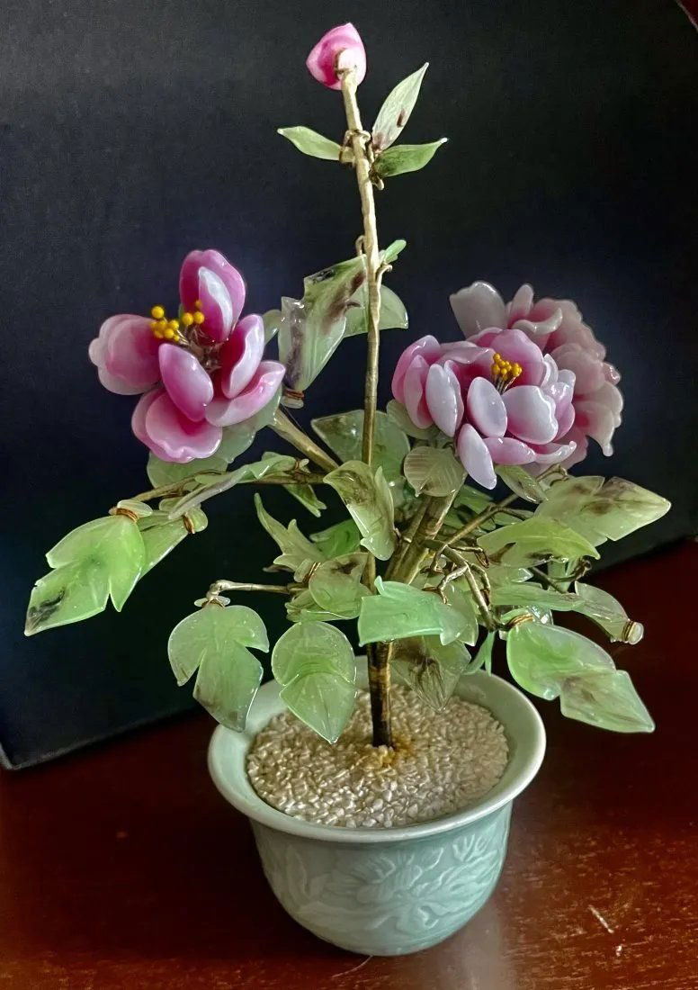 Chinese FLOWERS Jade Bonsai Tree 10" tall (1 of 6)