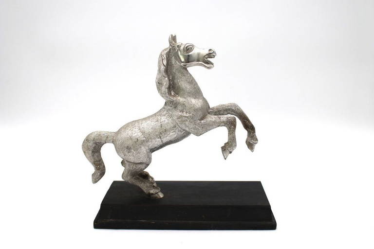 Vintage Horse Statue Metal On Wood Base