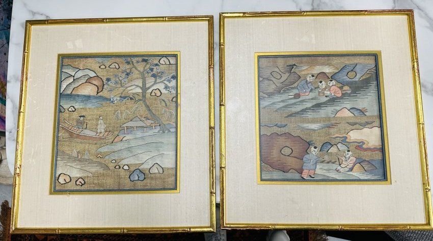 Lot of 2 Framed Chinese Paintings on Silk (1 of 4)
