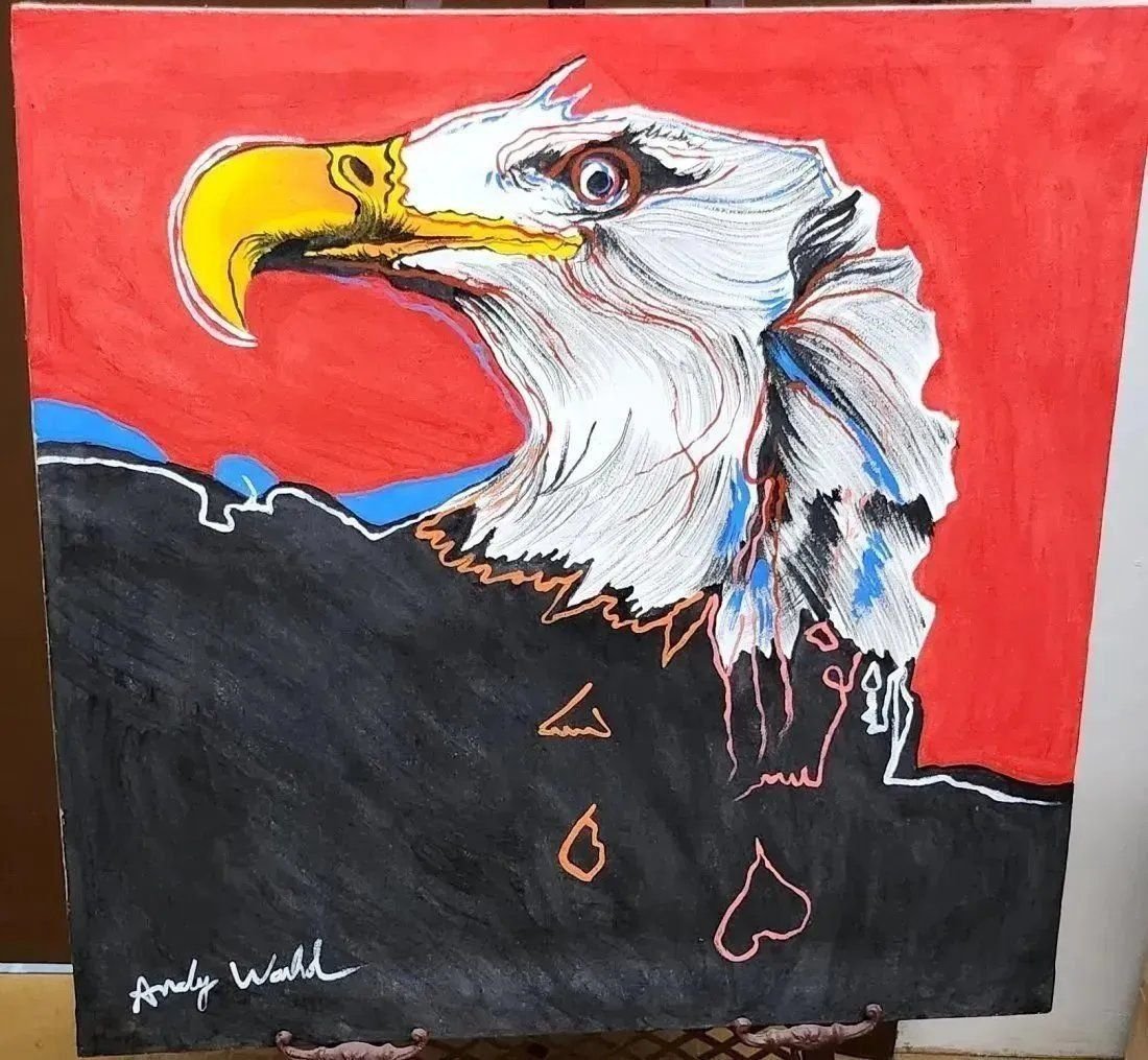 Andy Warhol After Bald Eagle oil on canvas: signed and stamped in Style of Andy Warhol Oil On Canvas Painting Measures 23.5" x 15.5"