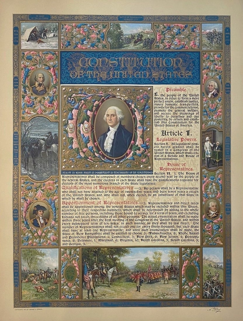 Constitution of the United States by Leoni Nestore,  Lithograph print  1901. (1 of 12)