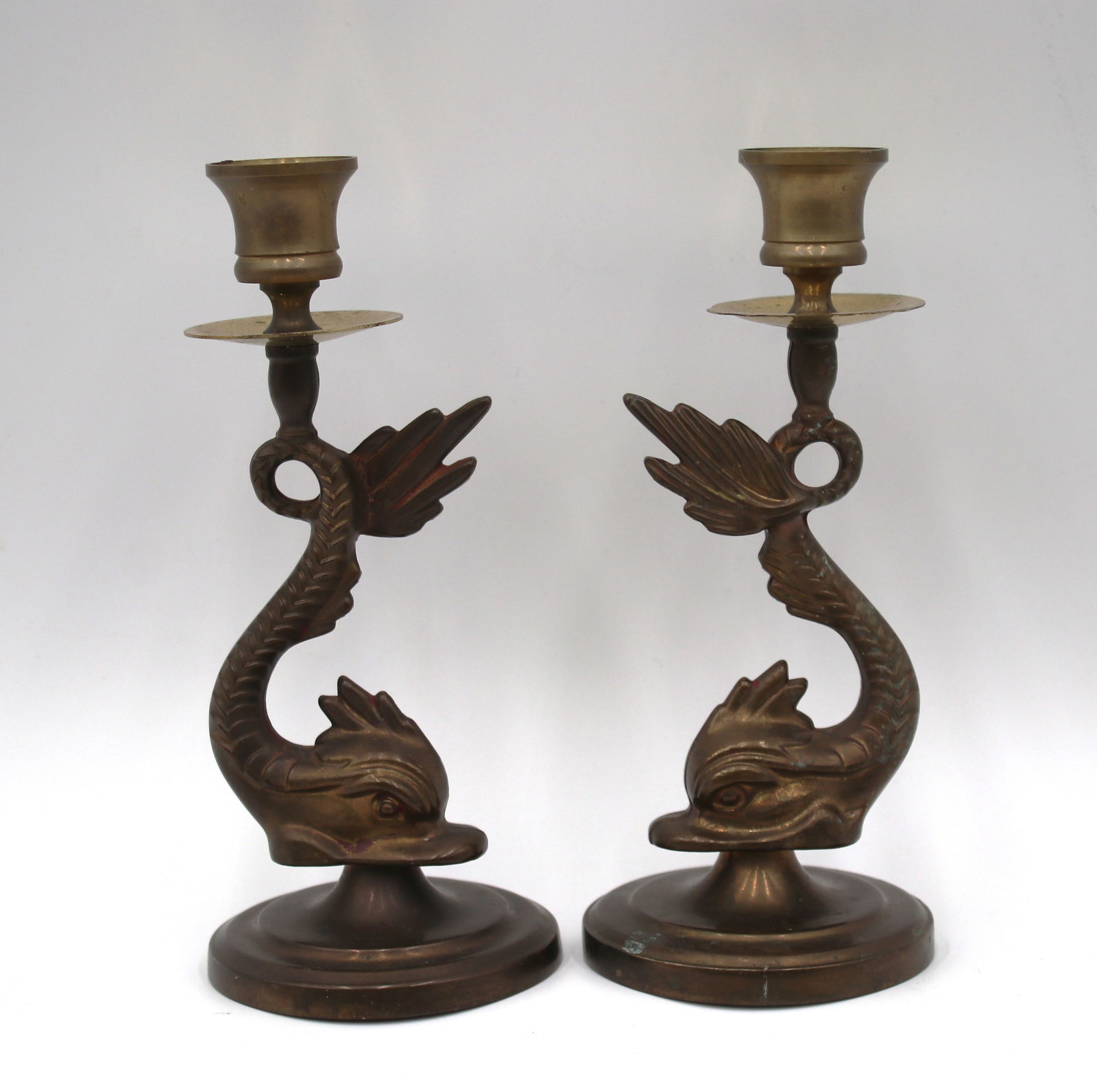 Vintage Wilton brass pair Koi fish candlestick holders (1 of 8)