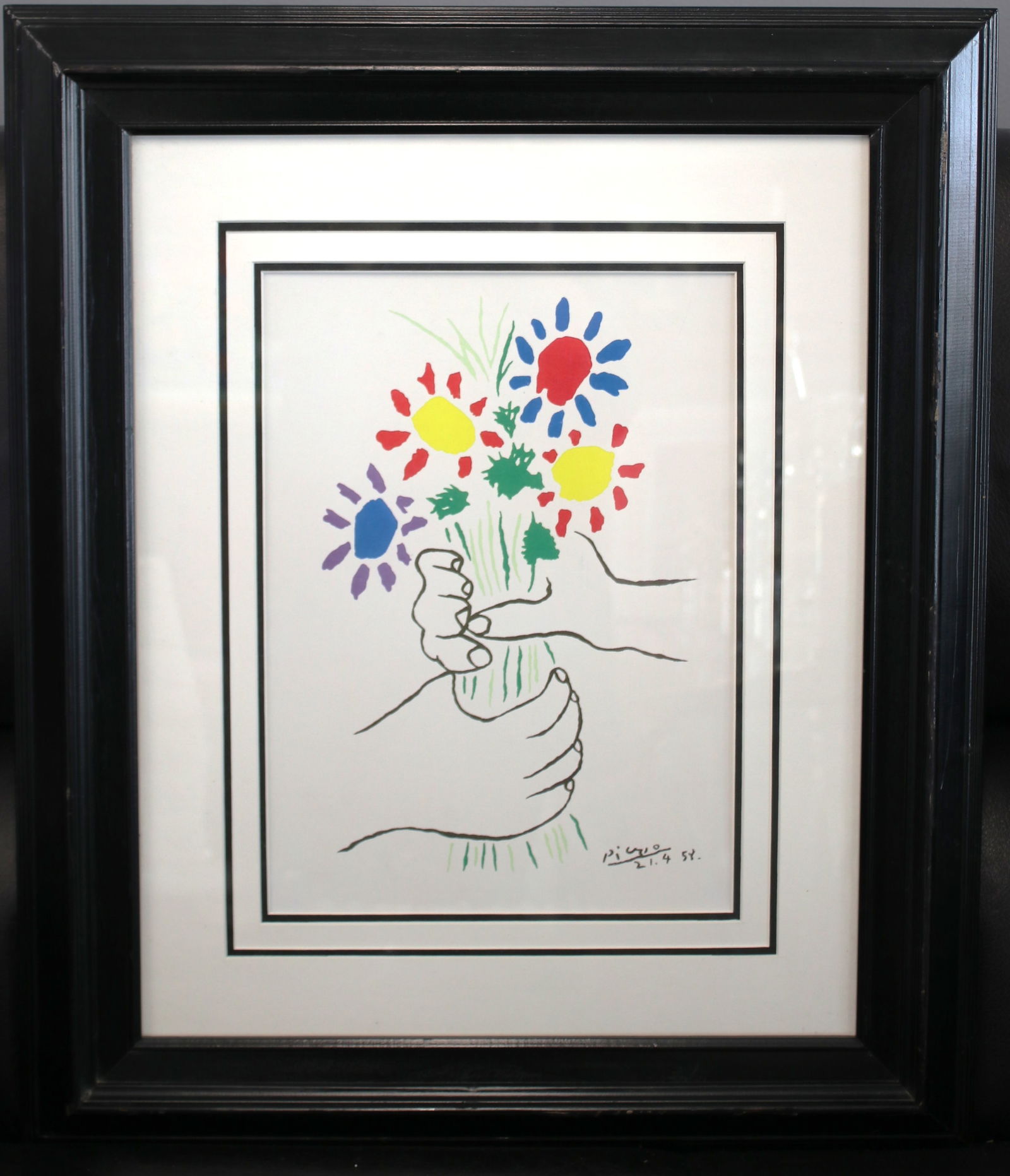 Pablo Picasso "Bouquet of Peace Flowers" Lithograph Framed Print, signed and dated by the artist. (1 of 4)