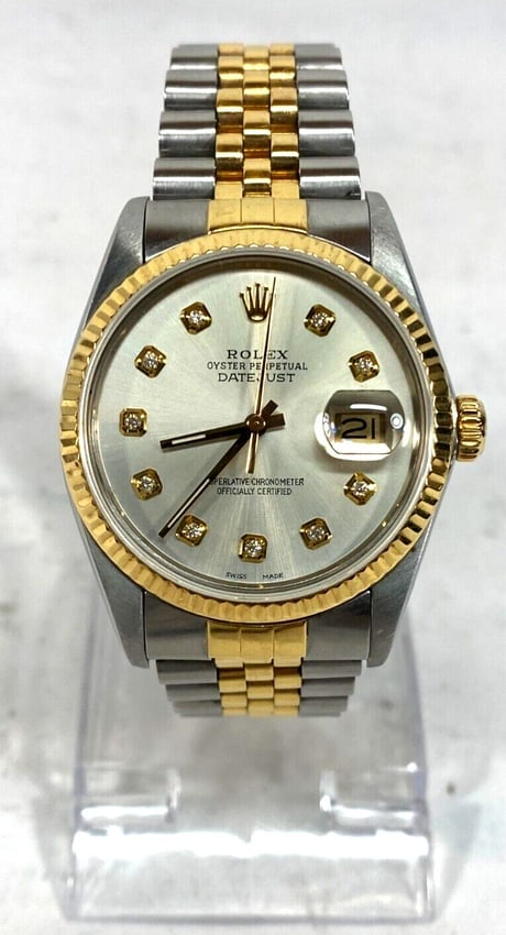 Authentic Rolex Datejust 16013 Champagne 36mm Diamond Dial Two-Tone Watch (1 of 11)