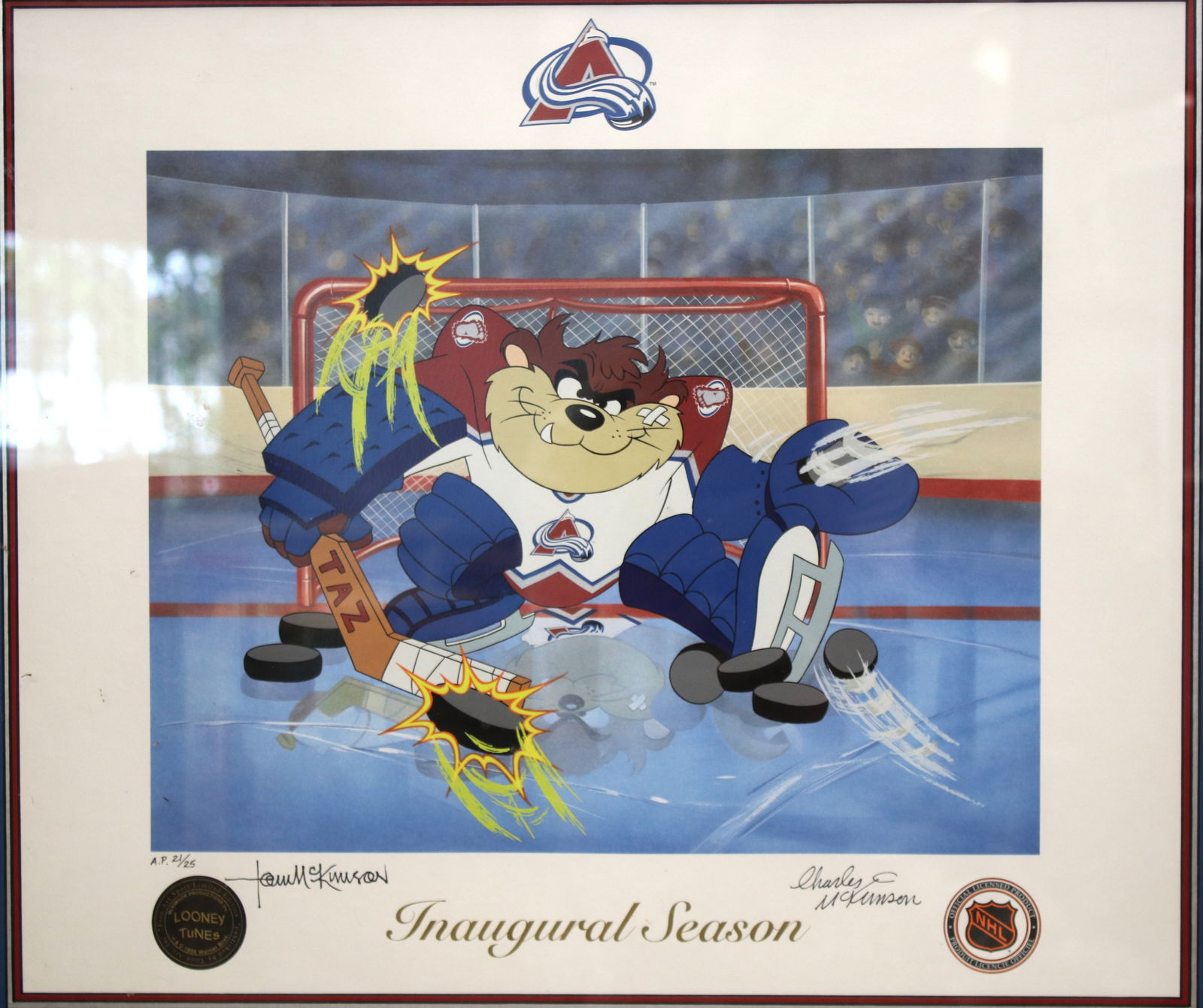 Colorado Avalanche Warner Bros NHL Hockey Taz Devil Lithograph signed by Tom and Charles McKimson (1 of 11)