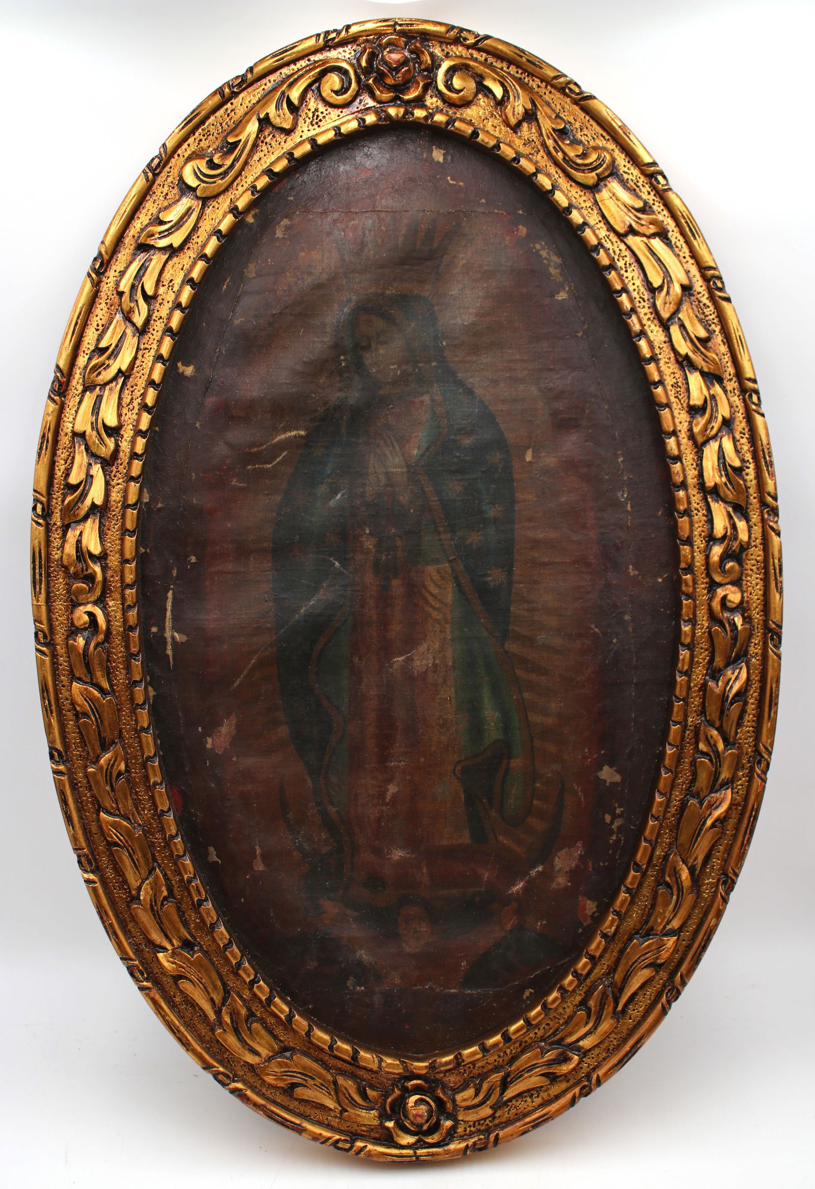 Mexican oil paint on Canvas retablo of 'Our Lady of Guadalupe', 19th century (1 of 6)