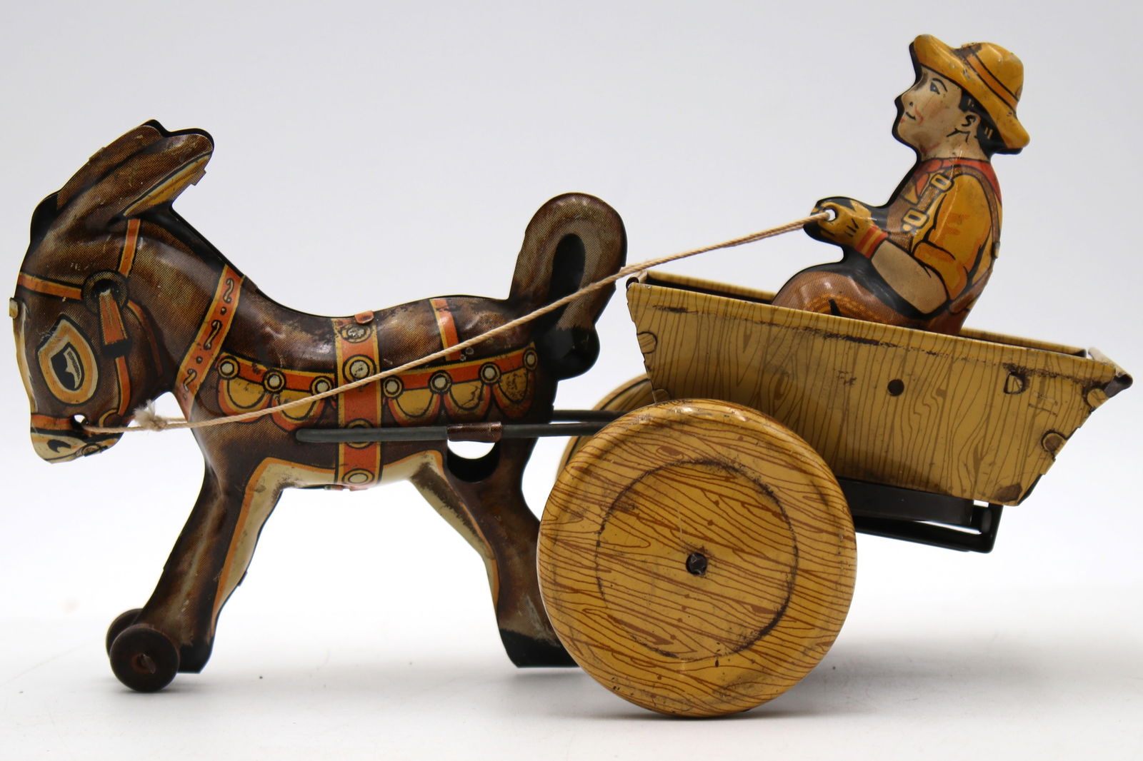 Vintage MARX USA Tin Litho Wind-Up Donkey with Farmer and Cart - 1960s (1 of 8)