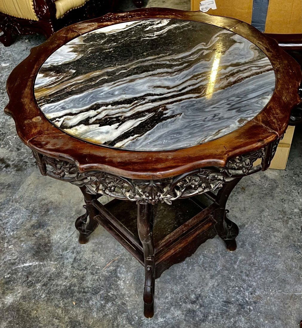 Antique 18 century Vietnamese Carved black Ebony Wood Table with Marble (1 of 8)