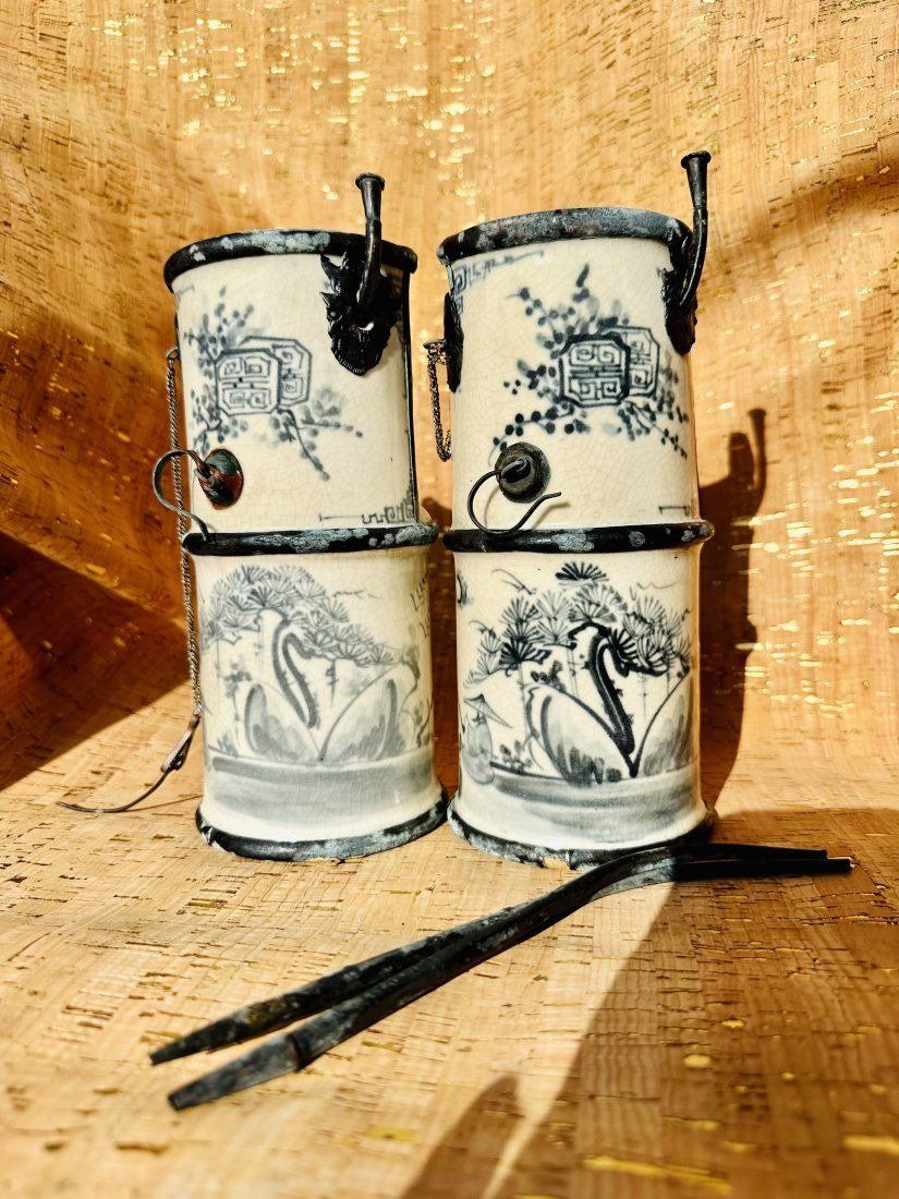 Lot of 2 Antique Chinese Blue & White Opium Water Pipes (1 of 8)