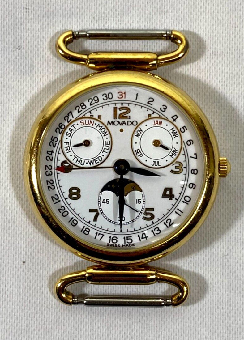 Vintage MOVADO ESQ Moon Phase Triple Date Watch 87.03.814 - 27mm - AS IS! (1 of 6)