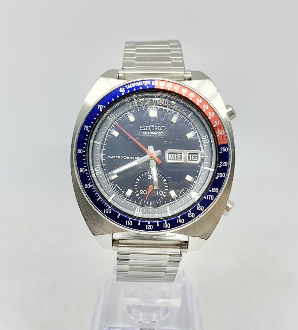 SEIKO 6139-6005 Pogue Blue Dial Chronograph Automatic Watch NOT WORKING (1 of 15)