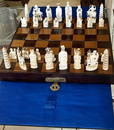 Fine ANTIQUE CHINESE Hand CARVED Bone CHESS Set in Original Silk Hand-made fitted Box