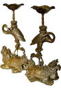 Magnificent Museum Quality PAIR Large ANTIQUE Chinese Sculpture BRONZE TURTLES & Storks CANDLESTICKS