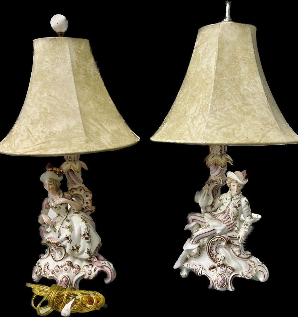 Antique GEROLD Bavaria Porcelain Table Lamps 20"  high GERMANY (1 of 15)