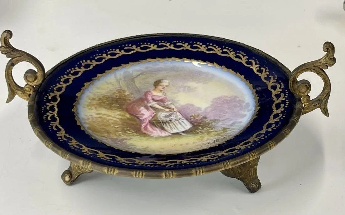 Antique Sevres FRANCE Porcelain Plate in BRONZE (1 of 10)