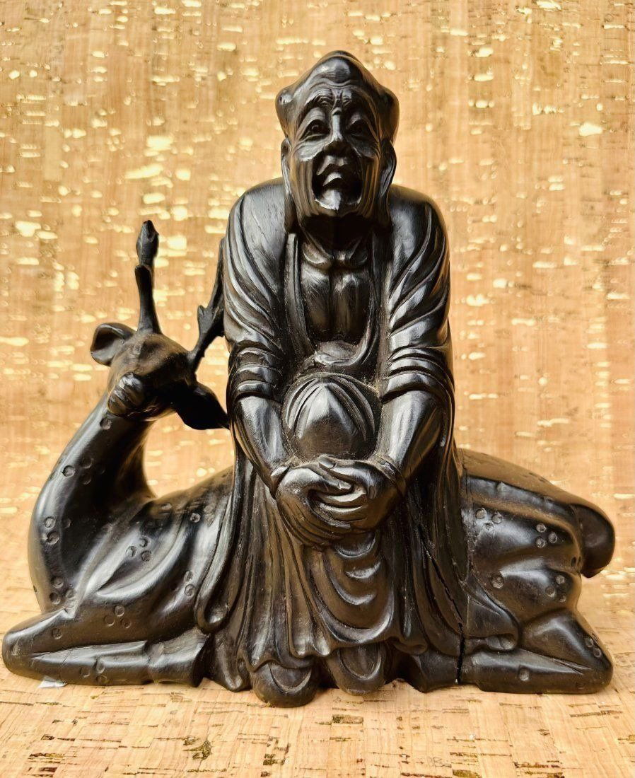 CHINESE CARVED AGARWOOD FIGURE ON DEER (1 of 6)