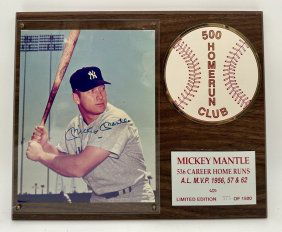 MICKEY MANTLE AUTOGRAPHED PHOTO  HOMERUN CLUB Display Plaque