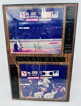 Nolan Ryan 1990 "Sixth Career No-Hitter" Autographed Display Plaque