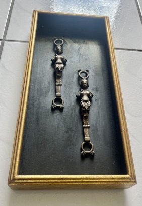 Lot of 2 Antique Bronze Female figural  Door Handles knockers Framed