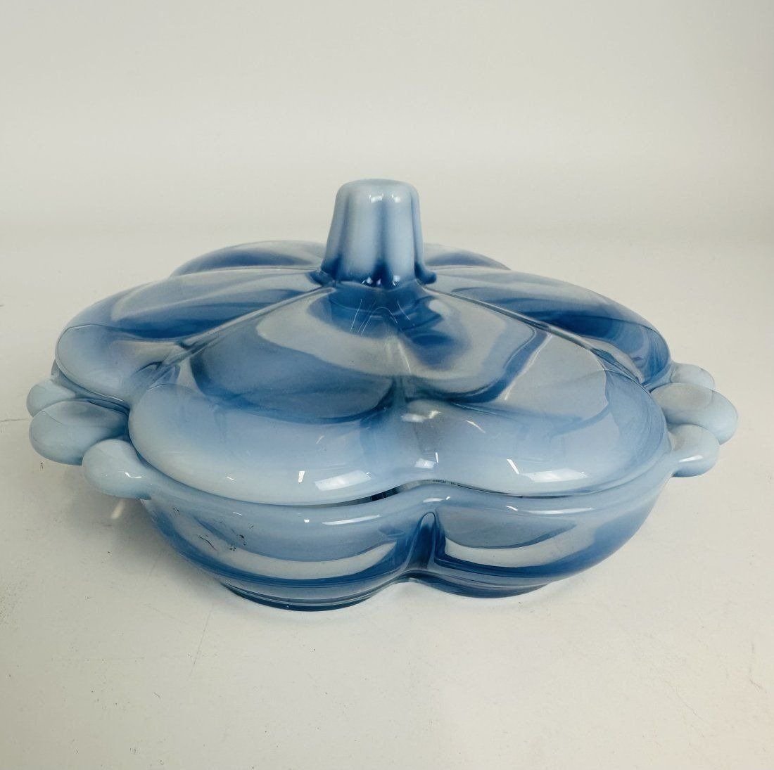 Fenton Blue Opalescent Glass Fancy Heavy Divided Serving Dish With Lid (1 of 5)