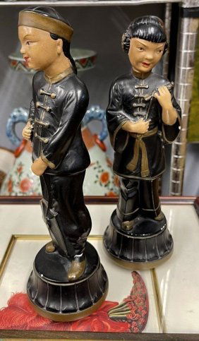 Pair of Old Chinese Porcelain Figurines ABCO 8 inches tall