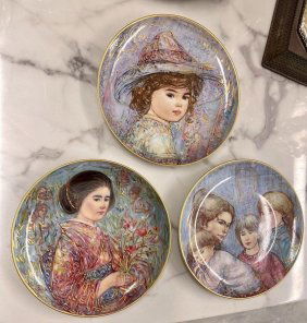 Edna Hibel Plotkin plates 24K hand painted 3 plates W. Germany