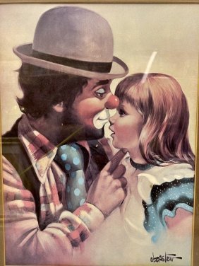 Chuck Oberstein (American 1935 - 2002) clown and a girl painting Print
