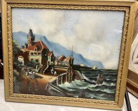 Antique Reverse OIL Painting on glass , measures 28" x 22" inches