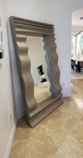 Sculptural Huge Modern Floor Mirror , Manner of Karl Springer  82 inches tall x 48 inches wide